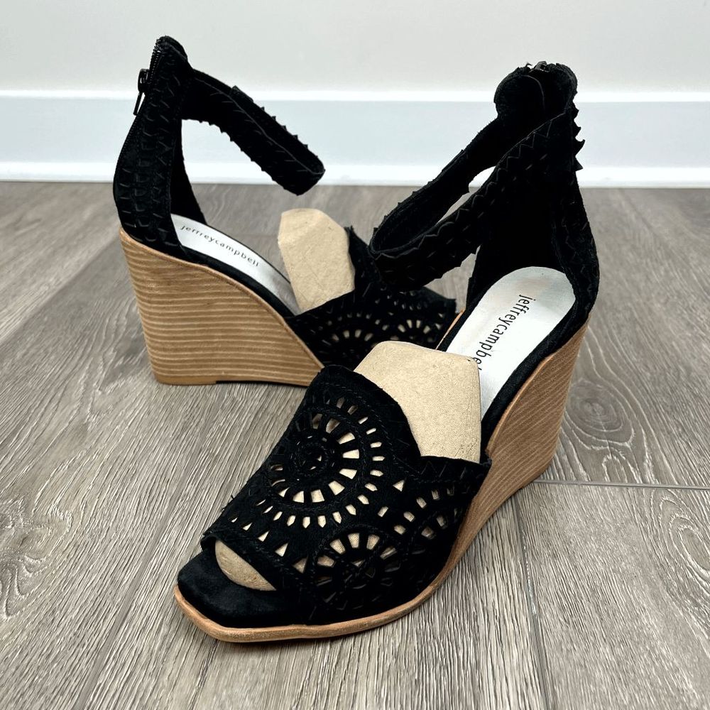 Jeffrey Campbell Shoes Jeffrey Campbell Del Sol Black Laser Cut Ankle Strap Open